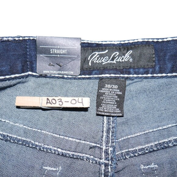 True Luck Men's Dark Wash Jeans Actual Size 34x30 Tag 30x30 (Runs Big) NWT BKE - Picture 8 of 10
